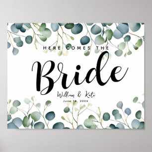 Eucalyptus botanical here comes the bride wedding poster