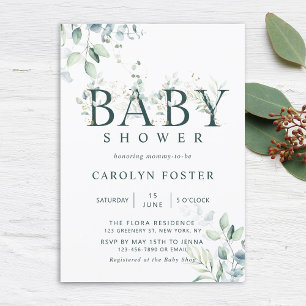 Eucalyptus Botanical Letter Baby Shower Invitation