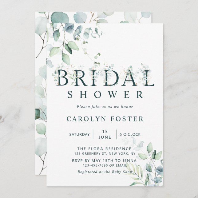 Eucalyptus Botanical Letter Bridal Shower Invitation (Front/Back)