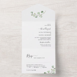 Eucalyptus Botanical Minimalistic Wedding All In One Invitation