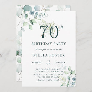 Eucalyptus Botanical Number 70th Birthday Party Invitation