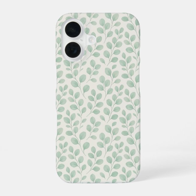 Eucalyptus Botanical Pattern iPhone 16 Case (Back)