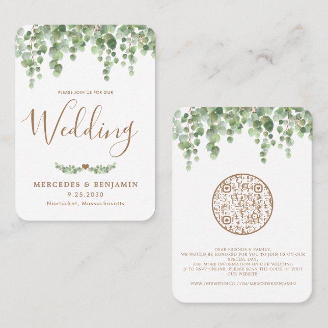 Eucalyptus Botanical QR Code Wedding Invitation (Front/Back)