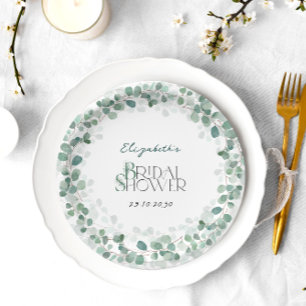 Eucalyptus Botanical Sage Green Bridal Shower Paper Plate