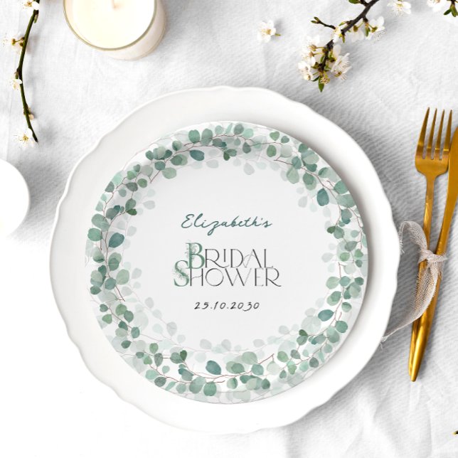 Eucalyptus Botanical Sage Green Bridal Shower Paper Plate (Creator Uploaded)
