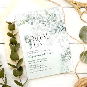 Eucalyptus Botanical Sage Green Bridal Tea Invitation