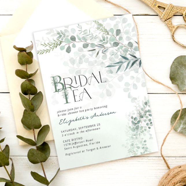 Eucalyptus Botanical Sage Green Bridal Tea Invitation (Creator Uploaded)