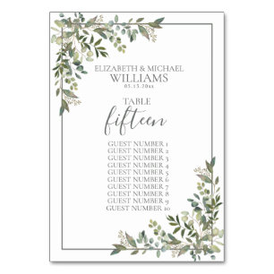 Eucalyptus Botanical Sage Green Guest Names Table Number