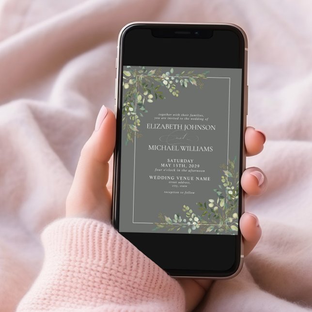 Eucalyptus Botanical Sage Green Photo Wedding Invitation (Creator Uploaded)