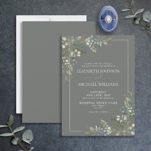Eucalyptus Botanical Sage Green Script Wedding Invitation