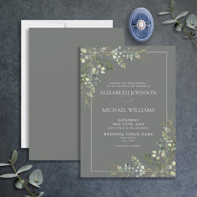 Eucalyptus Botanical Sage Green Script Wedding Invitation (Creator Uploaded)