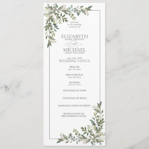 Eucalyptus Botanical Sage Green Script Wedding Program