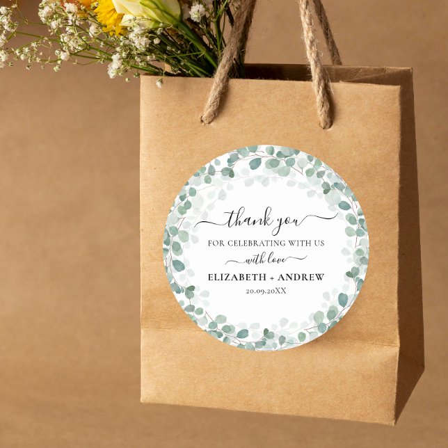 Eucalyptus Botanical Sage Green Wedding Classic Round Sticker (Creator Uploaded)