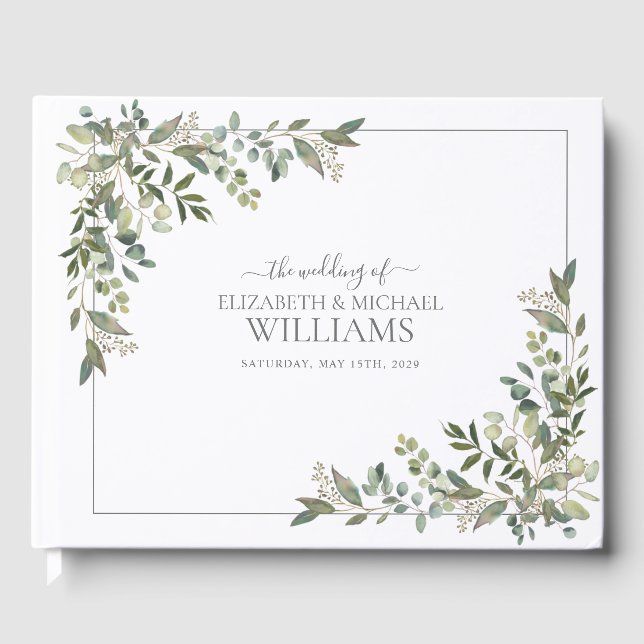 Eucalyptus Botanical Sage Green Wedding Guest Book (Front)