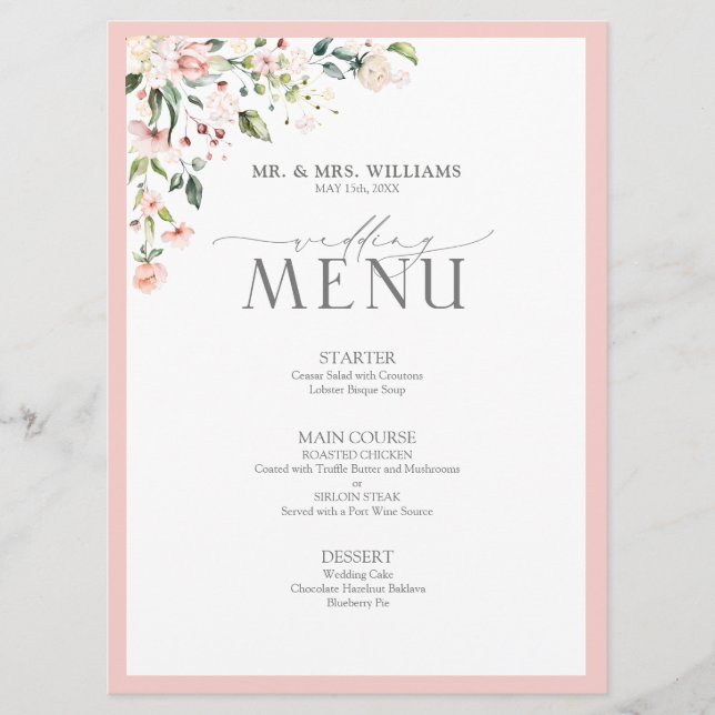 Eucalyptus Botanical Sage Green Wedding Menu (Front)