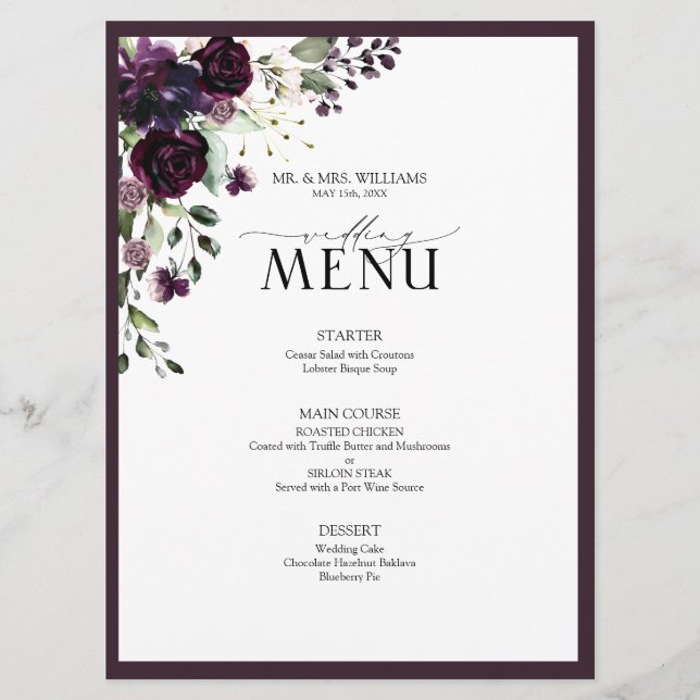 Eucalyptus Botanical Sage Green Wedding Menu (Front)