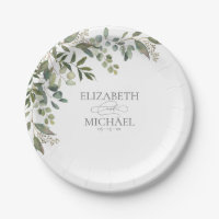 Eucalyptus Botanical Sage Green Wedding Paper Plat