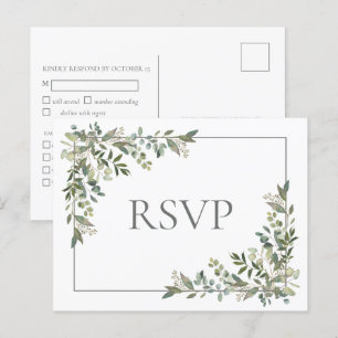 Eucalyptus Botanical Sage Green Wedding RSVP Invit Invitation Postcard
