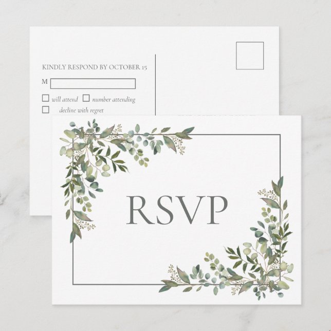 Eucalyptus Botanical Sage Green Wedding RSVP Invitation Postcard (Front/Back)