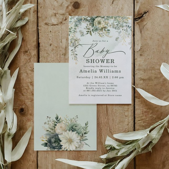 Eucalyptus Botanical Watercolor Green Baby Shower Invitation (Creator Uploaded)