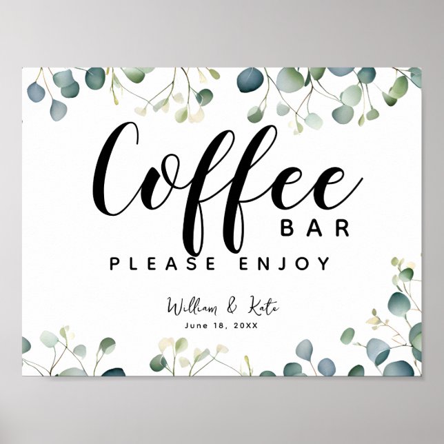 Eucalyptus botanical wedding Coffee bar station Poster (Front)
