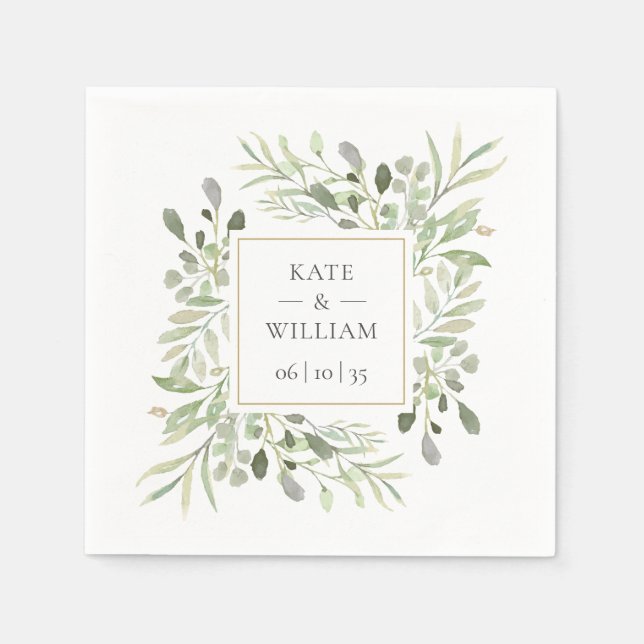 Eucalyptus Botanical Wedding Greenery Leaves Napkin (Front)