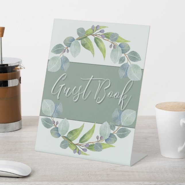 Eucalyptus Botanical Wedding Guest Book Sign (In SItu)