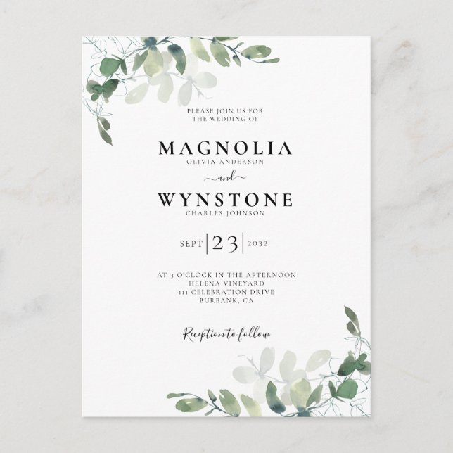 Eucalyptus Botanical Wedding Invitation Postcard (Front)