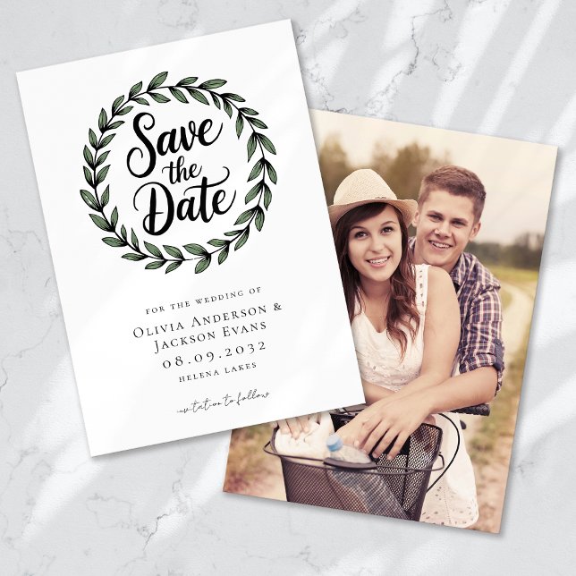Eucalyptus Botanical Wreath Photo Wedding Save The Date (Creator Uploaded)
