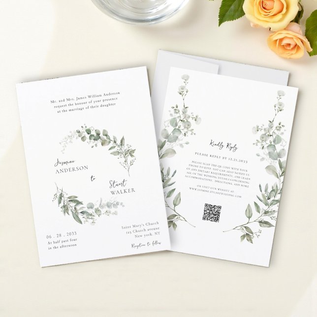 Eucalyptus Botanical Wreath Wedding Website QRCode Invitation (Creator Uploaded)