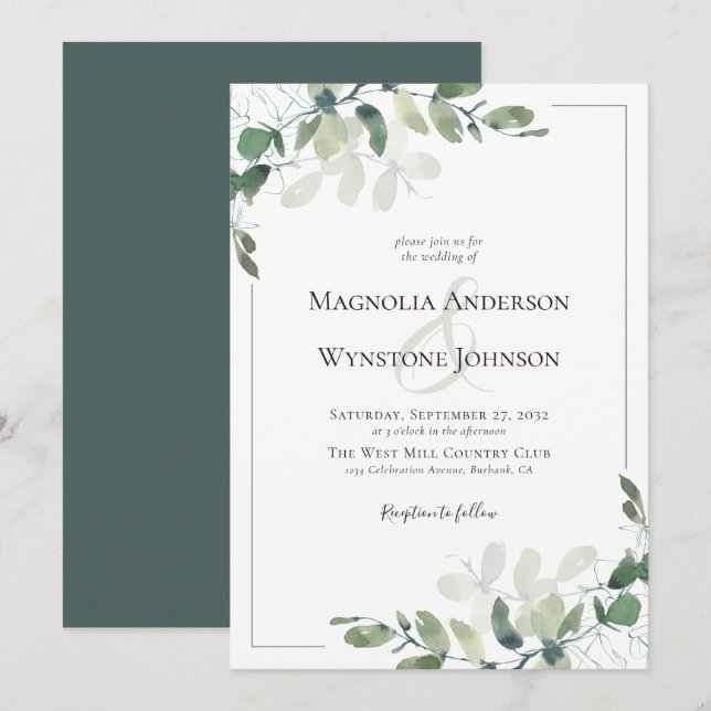 Eucalyptus Botanicals Frame Wedding Invitation (Front/Back)