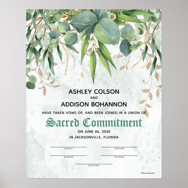 Eucalyptus Botannical ♥ Wedding Certificate Poster (Front)