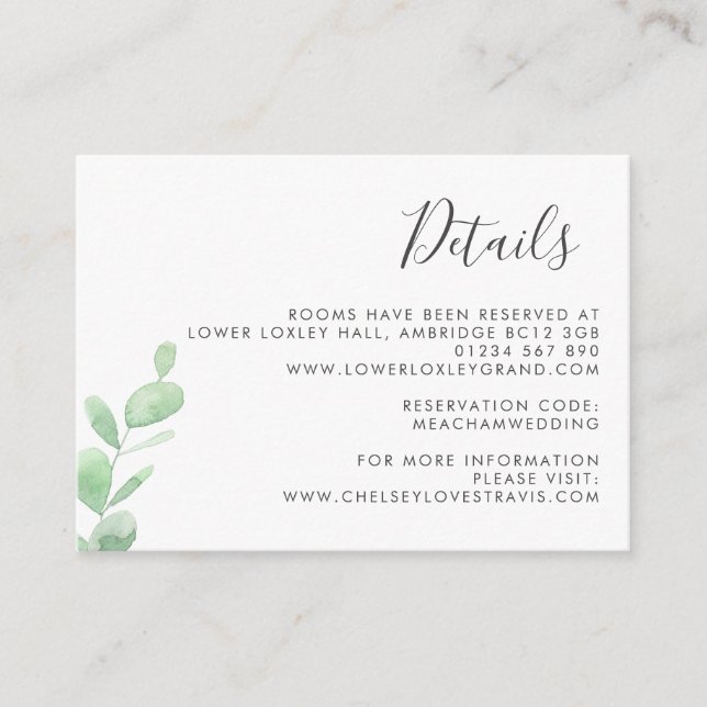 Eucalyptus Bough Wedding Enclosure Card (Front)