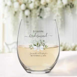 Eucalyptus Bouquet Bridesmaid Maid of Honour Gift Stemless Wine Glass