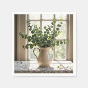 Eucalyptus Bouquet On Lace Tablecloth Napkin