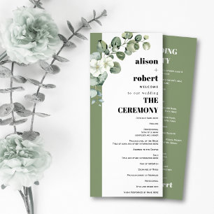 Eucalyptus branch and flowers wedding program rack card