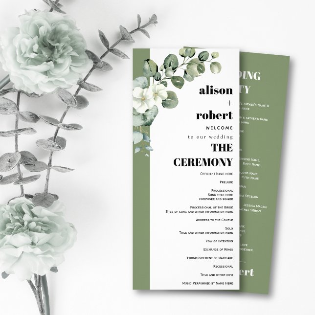 Eucalyptus branch and flowers wedding program rack card (Creator Uploaded)