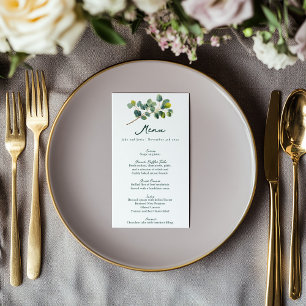 Eucalyptus branch green and white wedding menu