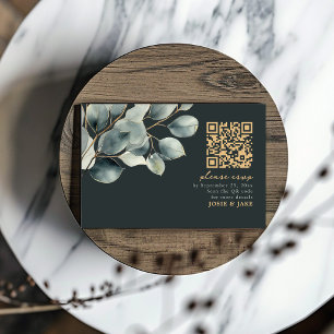 Eucalyptus branch, green wedding QR Code rsvp Card