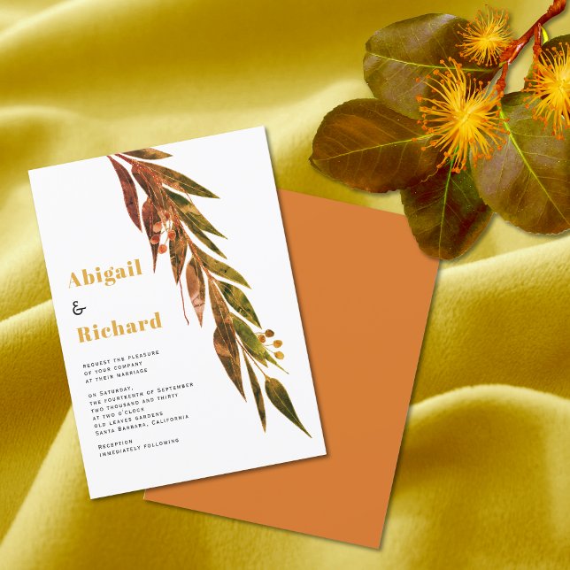 Eucalyptus branch in fall colours autumn wedding invitation (Creator Uploaded)