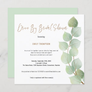 Eucalyptus Branch Script Drive By Bridal Shower Invitation