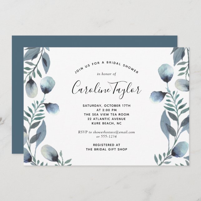 Eucalyptus Branch Simple Floral Bridal Shower Invitation (Front/Back)