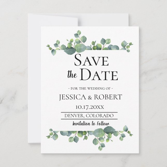 Eucalyptus Branch Wedding Save the Date (Front)