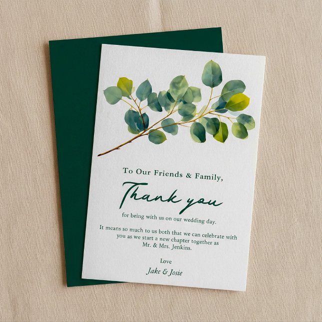 Eucalyptus branch Wedding Table thank you card (Eucalyptus branch Wedding Table thank you card.)