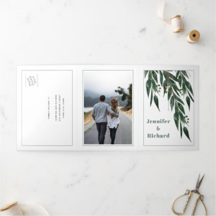 Eucalyptus branch with leaves winter wedding Tri-Fold invitation