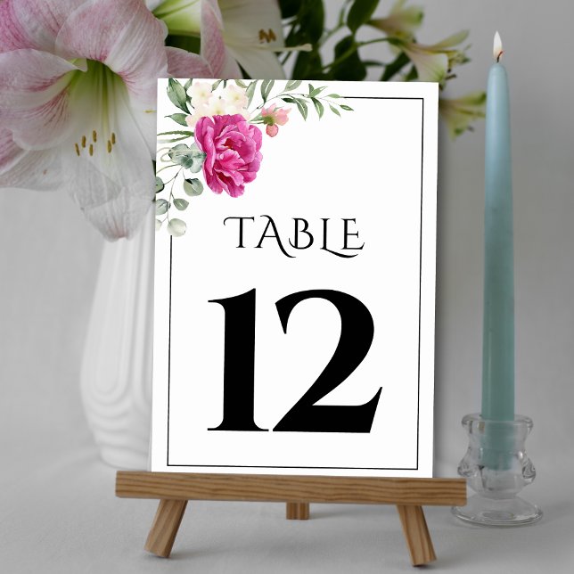 Eucalyptus branch with pink rose flowers wedding table number (Creator Uploaded)