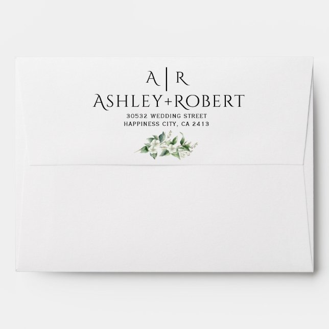 Eucalyptus branch with white flowers wedding envelope (Back (Top Flap))