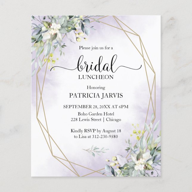 Eucalyptus Bridal Luncheon Budget Invitation (Front)