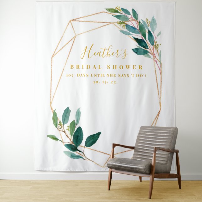 Eucalyptus Bridal Shower Backdrop, Photo Prop Tapestry (In Situ)