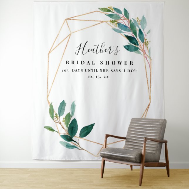 Eucalyptus Bridal Shower Backdrop, Photo Prop Tapestry (In Situ)